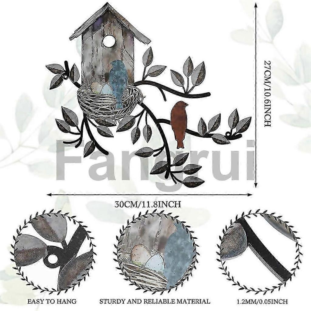 Metal Hanging Tree With Birdhouse Wall Art Outdoor Wall Decor C-Good