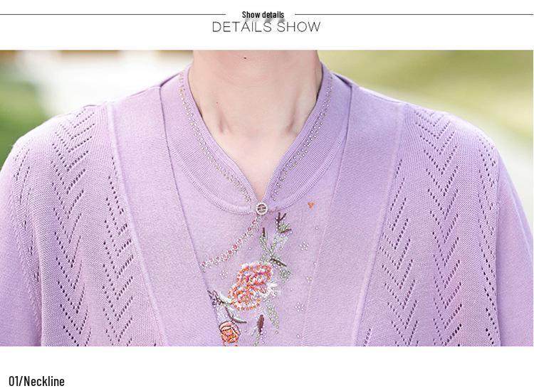 Spring & Autumn Light Jacket and Short Sleeve Summer T-shirt Set for Middle-aged and Elderly Women