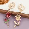 Keychain Pendant Rose Flower Shape Key Holder with Multicolor Rhinestones Anti-Oxidation Lobster Clasp Keyring Backpacks Car Accessory