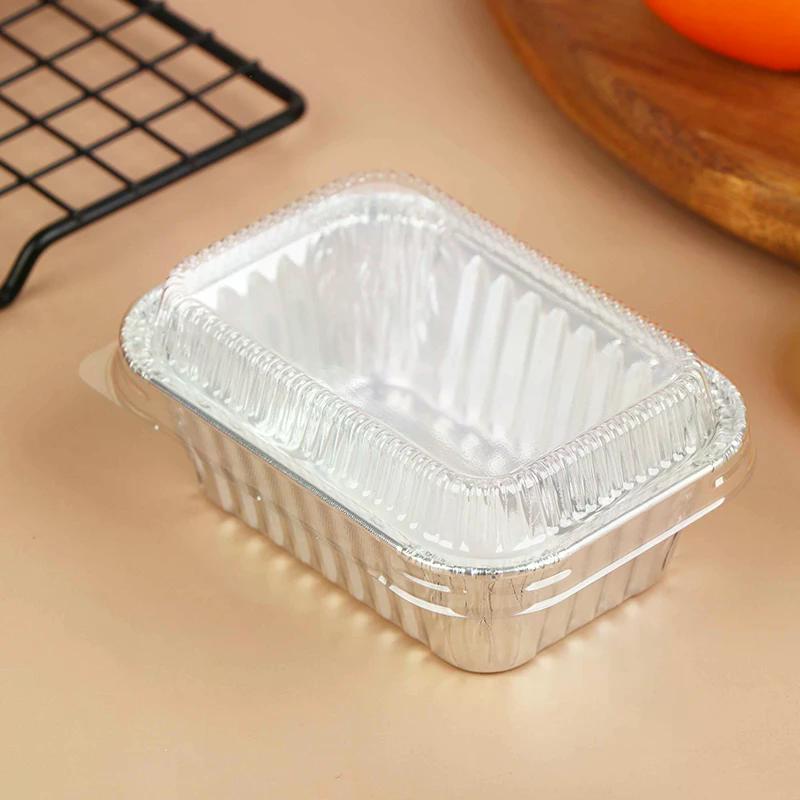 10 Stück Einweg Rechteckige Aluminiumfolien Backformen mit Deckeln für Kuchen Muffins Brot Lebensmittelaufbewahrung Mitnahmebehälter