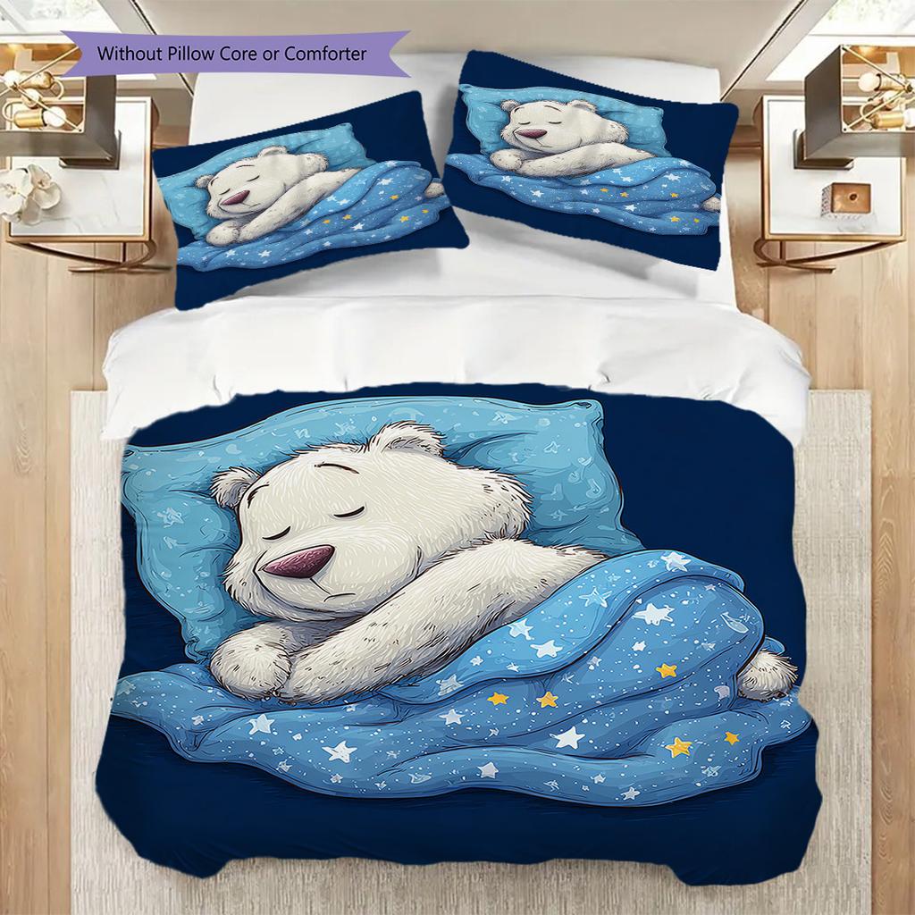 Polar Bear Pattern Bedding Quilt Set Quilt Cover Pillowcase Home Decoration Birthday Gift (1 * duvet cover + 2 * pillowcase, without core)