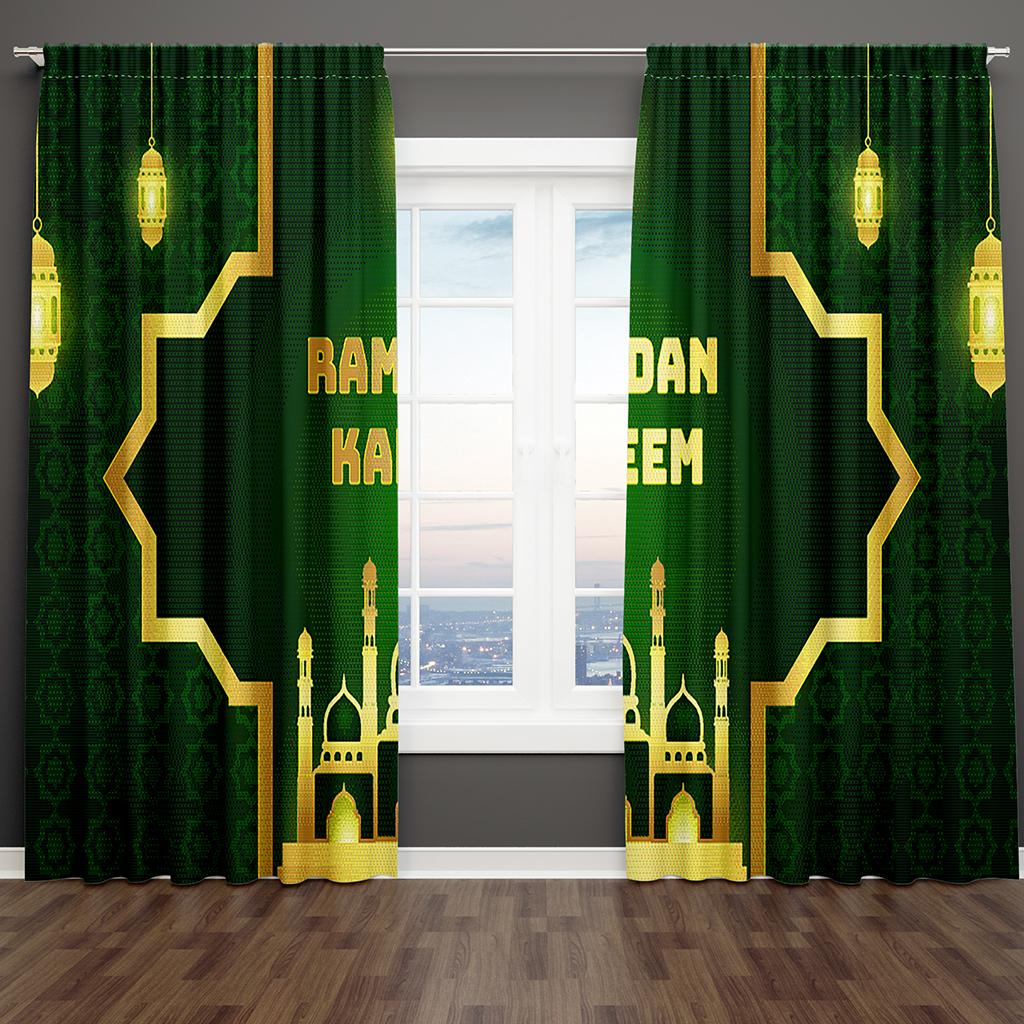 2Pcs Shiny Gold Star Red Ramadan Kareem Window Curtains Blinds For Kids Bedroom Living Room Bathroom Kicthen Door Home Decor