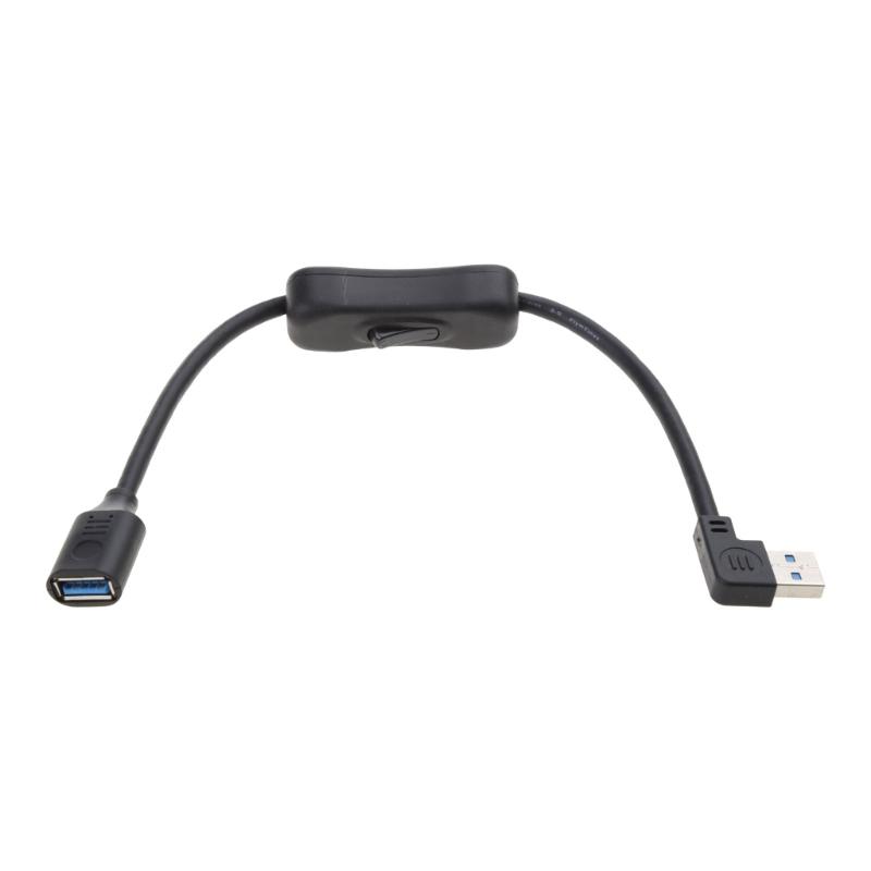 Right Bend USB Extension Cable Support Data Transmission with Switches, Male to Female Extender Cord Data Transfer Line