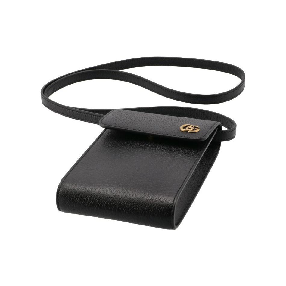 Gucci Double G Logo Flap Closure Leather Crossbody Shoulder Bag Mini Men Bags Black 657590-DJ20T-1000