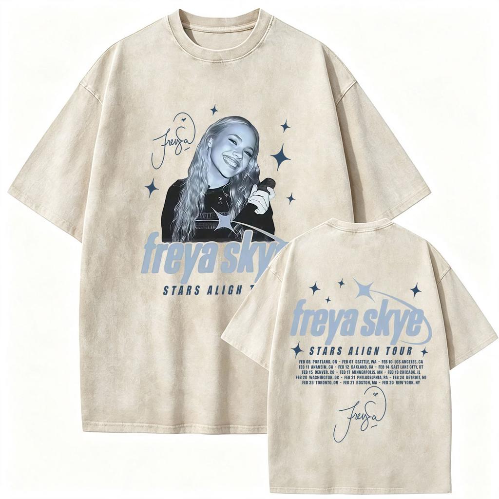 Freya Skye Stars Align Tour 2026 Vintage Washed T Shirt Unisex Unisexs Fashion Oversized Cotton Tshirt Aesthetic Clothing Tshirts