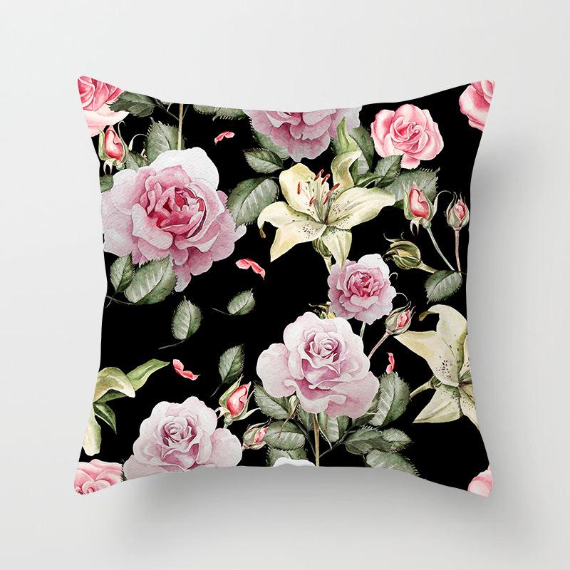 Ins Plant Flower Peach Skin Fleece Pillow Cover Sofa Car Pillow Cushion Cover Lunch Home Furnishing
