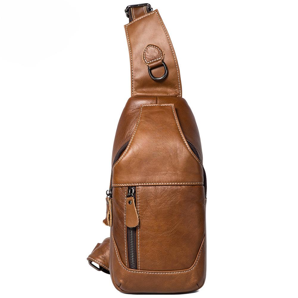 

Винтажная мужская кожаная сумка через плечо на одно плечо, нагрудная сумка с верхним слоем из коровьей кожи, маленькая сумка-рюкзак светло-коричневого