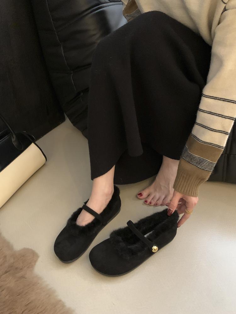 Mary Jane Shoes, Leopard Print Plush Women's Beanie Shoes, New Plush Shoes In Autumn and Winter 2025, Flat Shoes