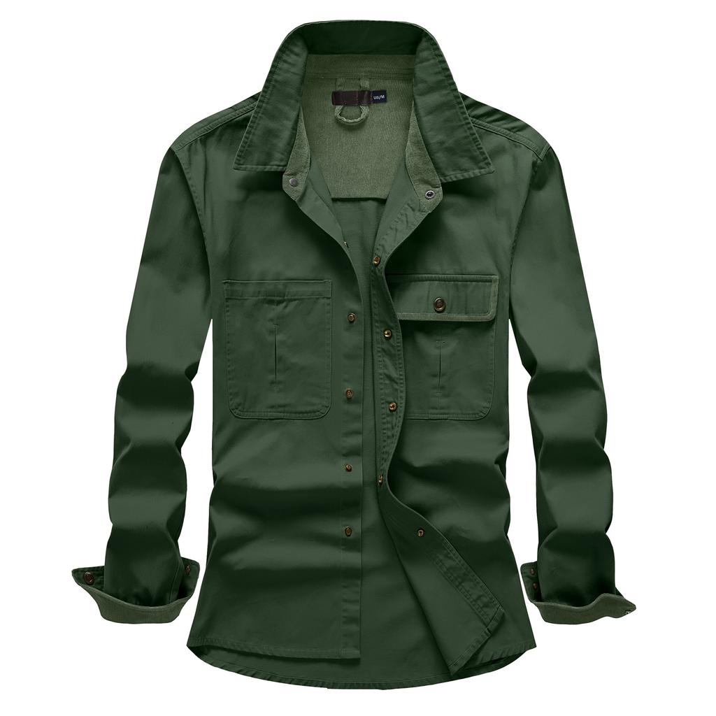 Spring and Autumn Men's Cotton Long Sleeve Shirt, Large Size Loose Corduroy Shirt, Casual Thin Shirt