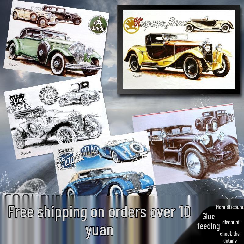 Framed Western Antique Car Poster for Bedroom or Bar Décor