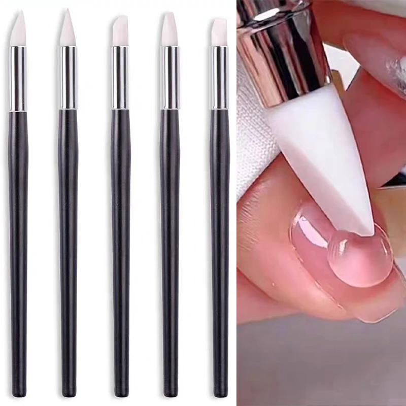 5Pcs DIY Nail Brushes Nail Art Carving Emboss UV Gel Shaping Pen Silicone Hollow Pottery Sculpture Tools Dotting Nail Brush