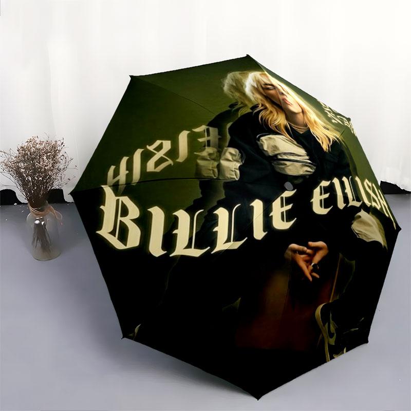 1 PC Automatic Folding Umbrella - Billie Eilish Custom Name Pattern, Portable & Foldable Design with 8 Ribs, Christmas Birthday Gifts