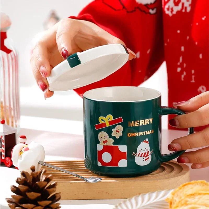 Christmas Gift Ceramic Coffee Cup Porcelain Tree Elk Snowman Couple Cup Home Breakfast Dessert Oatmeal Mug Office Mug Decoration
