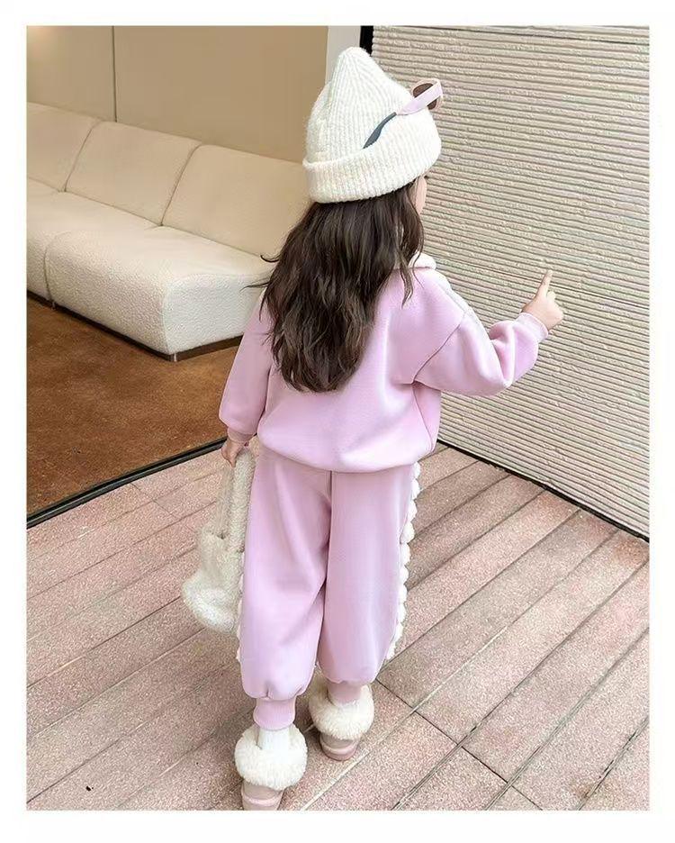 2024 Korean-Style Fleece-Lined Sweatshirt Set for Girls - Winter Fashion