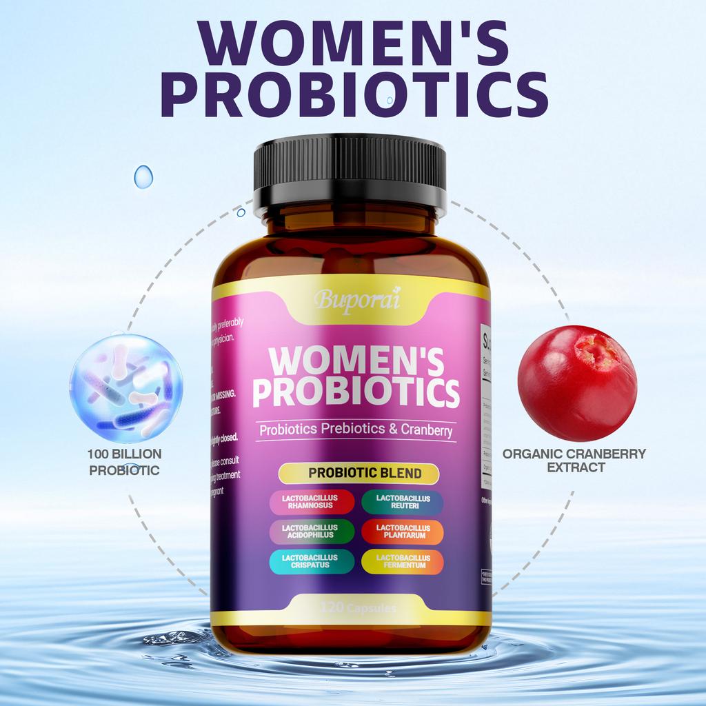 Buporai Women's Probiotic Capsules, Containing Cranberry Prebiotic Complex Strain, Daily Nutritional Supplement for Women