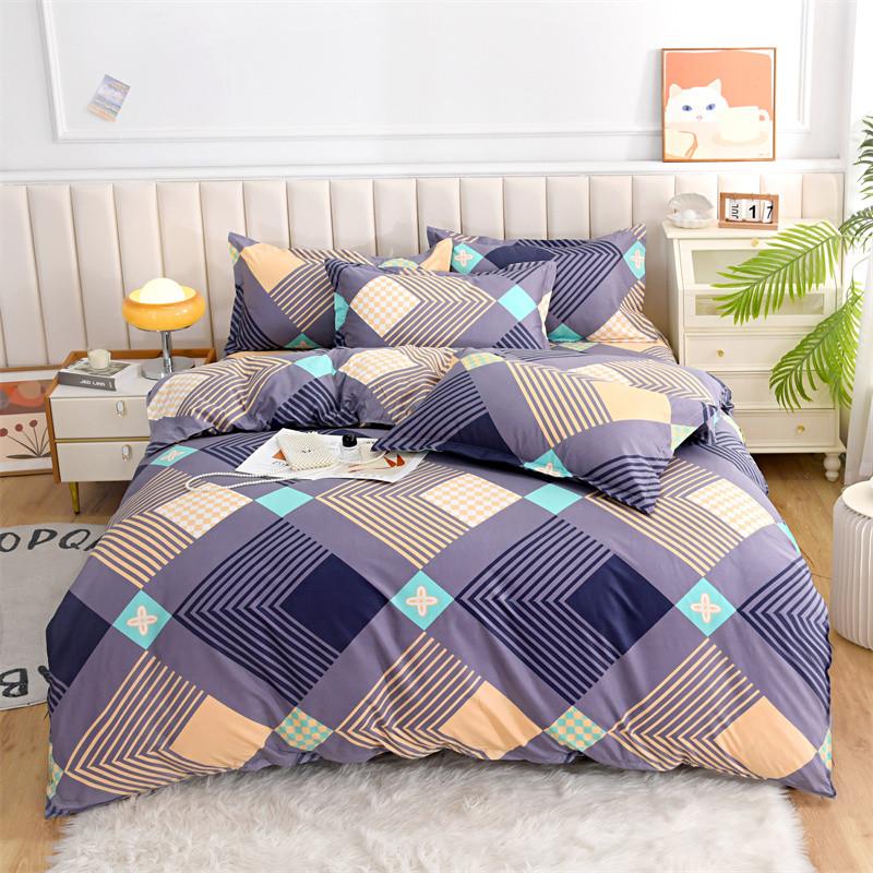 Blue Striped Plaid Style Duvet Cover Set Modern Geometry Quilt Cover with Pillowcases Bedding Set 3Pcs for Kids Boys Room Decor