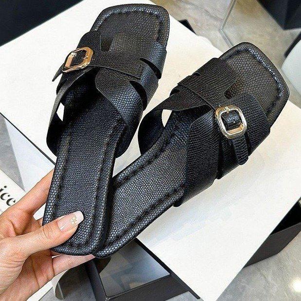 2025 Summer Women's Square Toe Cross Strap Sandals and Slippers