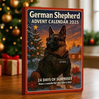 Schäferhund Adventskalender Box 24-Tage Countdown Box Hunde-Themen Acryl Ornament Multifunktionale Dekoration für Weihnachtsspaß