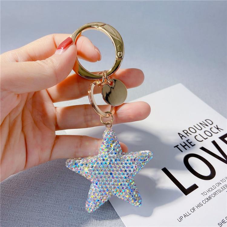 Fashion Simplicity Keychain With Five Pointed Star Pendant Shiny Details Crystal