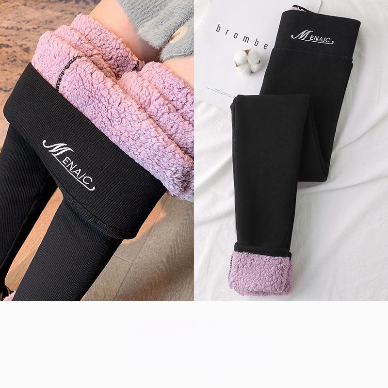 

Женские флисовые леггинсы с высокой талией, осенне-зимние бархатные кашемировые толстые теплые хлопковые брюки, женские термоколготки, женские брюки L чёрный