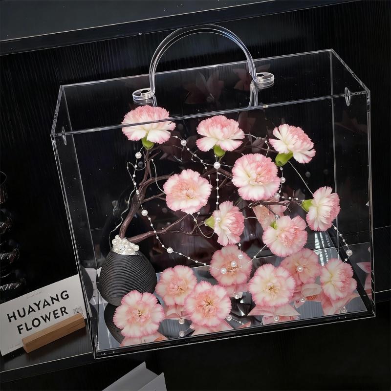 Elegant Clear Acrylic Hand Carry Box Flower Display Container Perfect For Flower Displays And Special Event