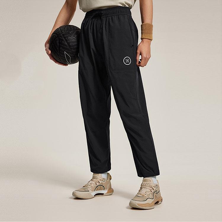Li-Ning Comfortable Moisture-Wicking Loose Straight-Leg Knitted Sports Pants Men bottoms Black AYKU133-5