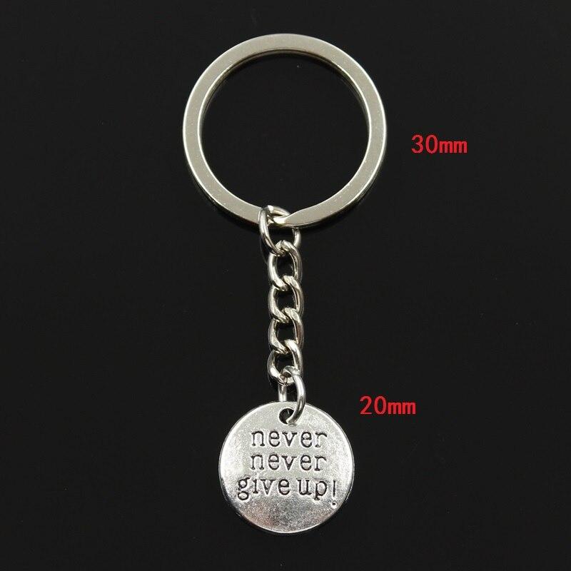 Fashion 30mm Key Ring Metal Key Chain Keychain Jewelry Antique Bronze   Plates Never Never Give Up 20x20mm Pendant