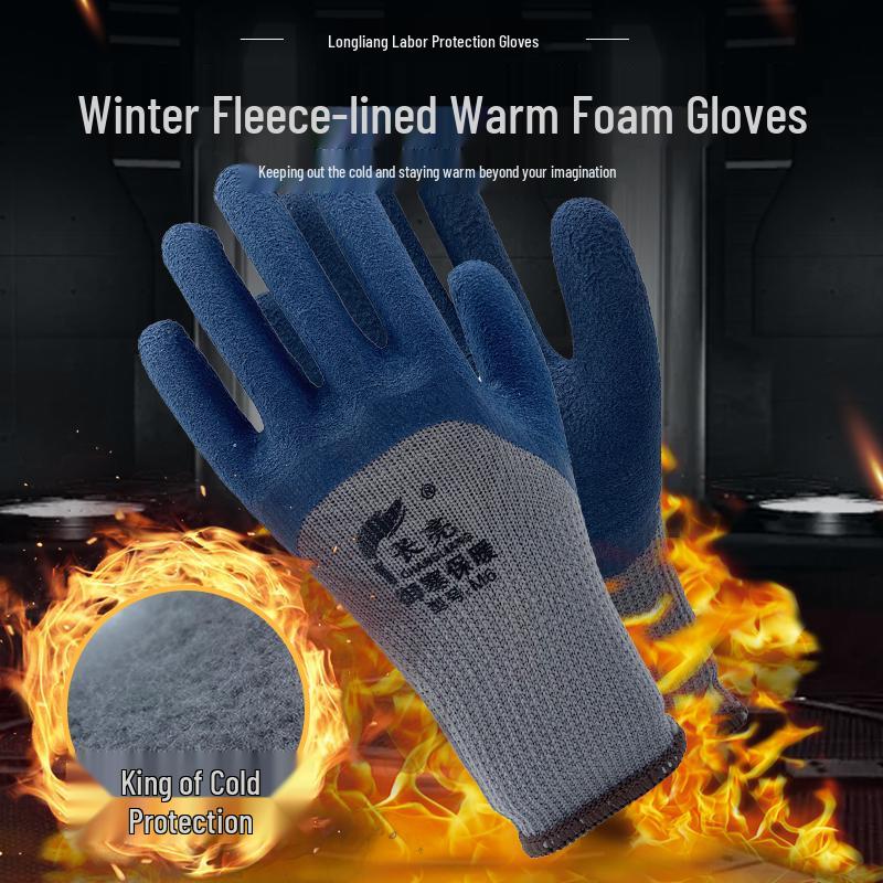 Winter-Arbeitshandschuhe mit Fleece-Futter: Langlebig, Warm, Rutschfest, Frostsicher, Halbfinger-Design für Baustellen und Kühlhäuser