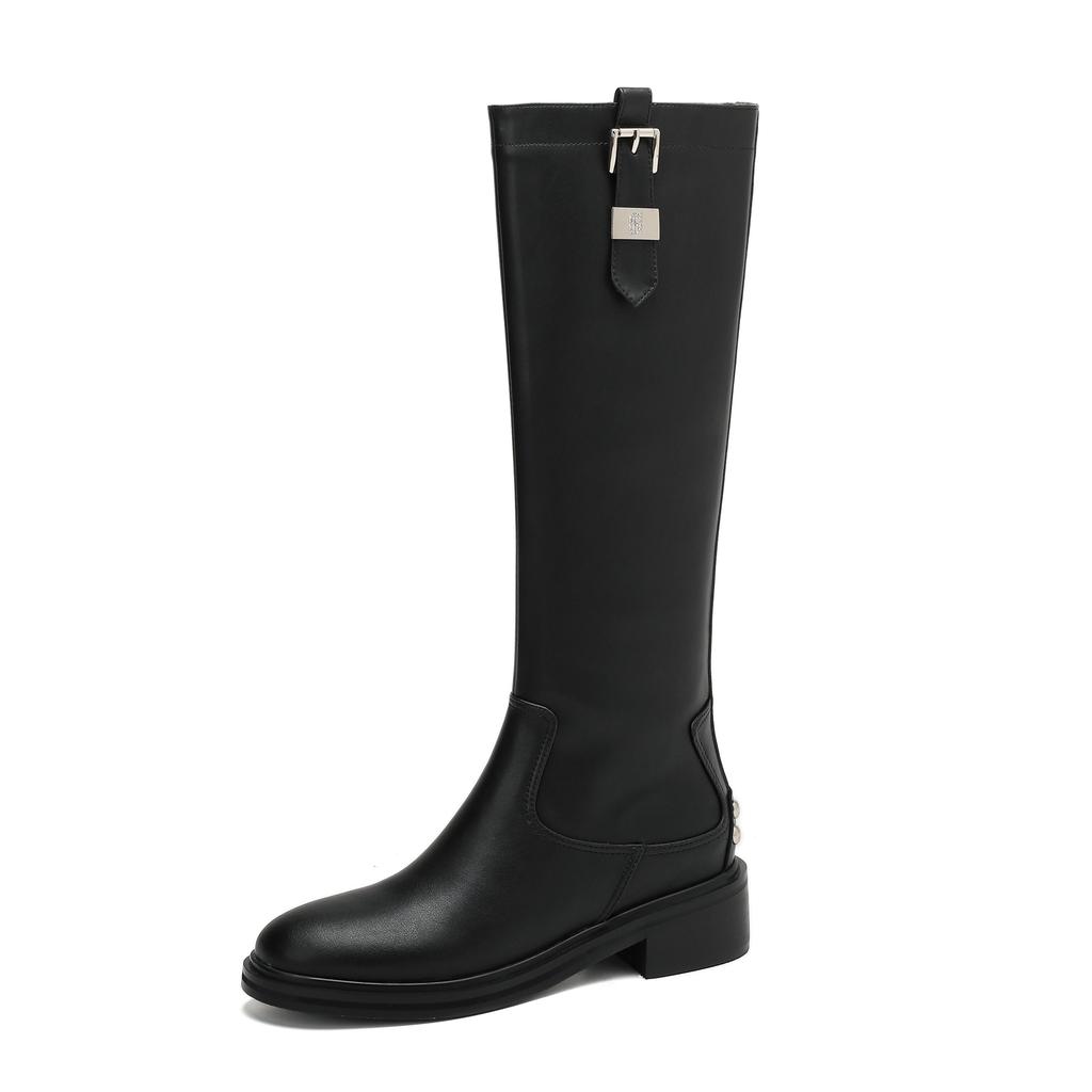 Krazing Pot Cow Split Skin Round Toe Med Heels Knight Boots Size 46 Size 45 Zip Plus Size Women Sewing Thigh High Boots
