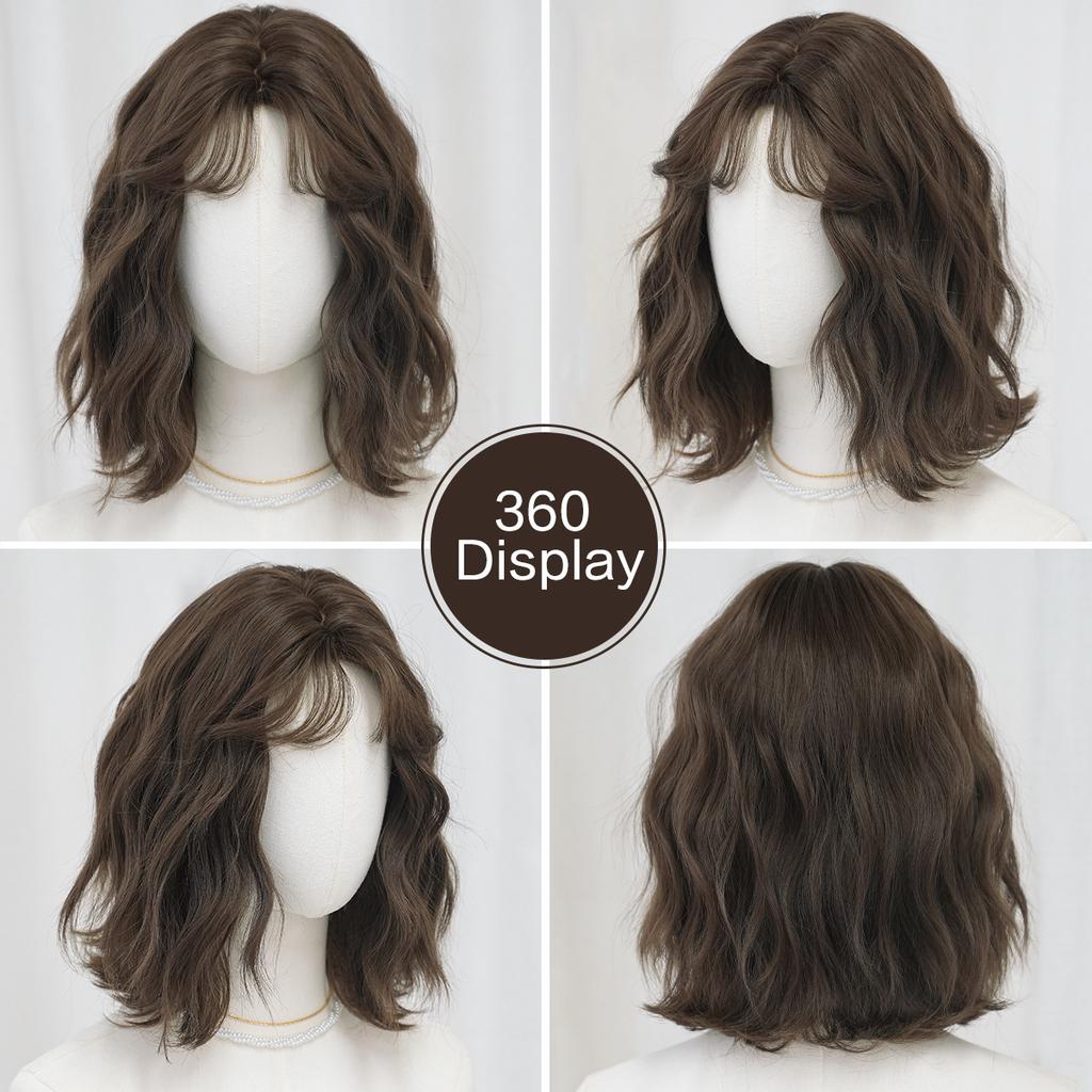 Synthetic Short Wavy Blond Brown Black Purple Wigs For Women Mid Split Hair Daily Party Costume Heat Resistant Fibre