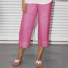 Women Pants Elastic Waist Mid-rise Wide-Leg Casual Pants with Pockets Solid Color