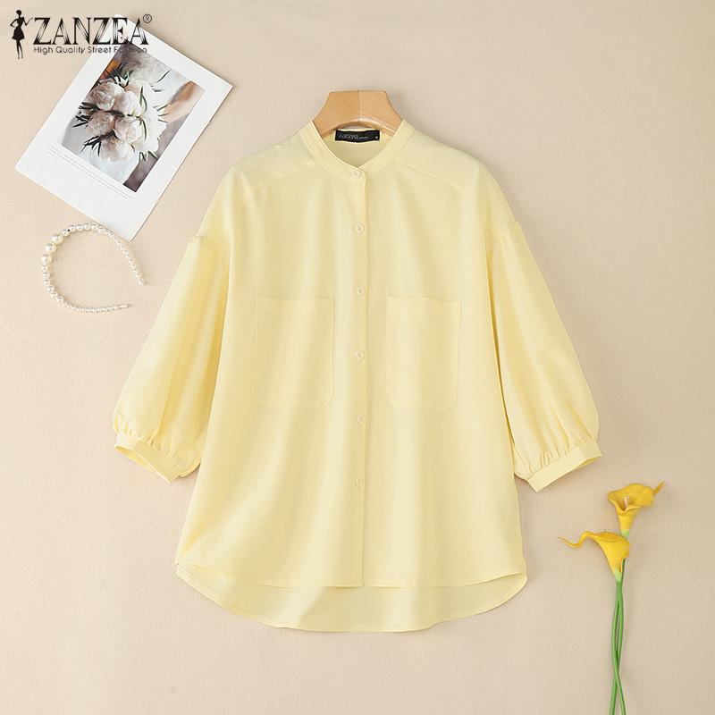 ZANZEA Women Casual Round Neck Loose 3/4 Sleeve Blouse