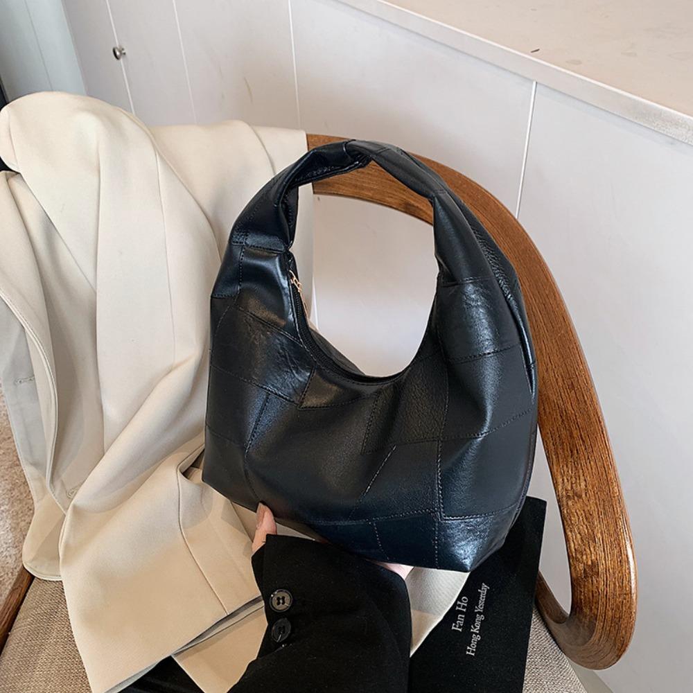 

Красная сумка из искусственной кожи, стеганый узор, сумка под мышкой, простая сумка-полумесяц, для улицы чёрный