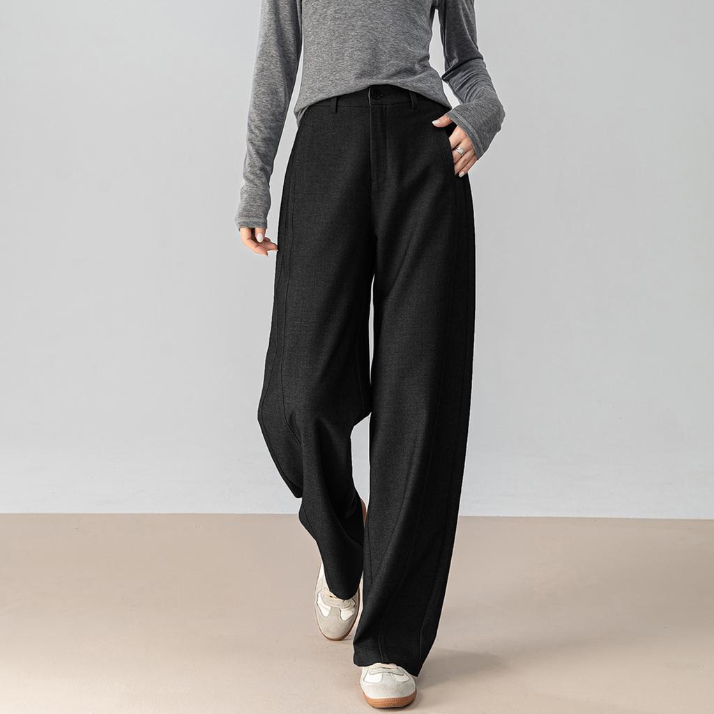 Wool Gray Straight-Leg Suit Pants Women'S New Spring Drape Women'S Pants Casual Pants Scimitar Wide-Leg Pants