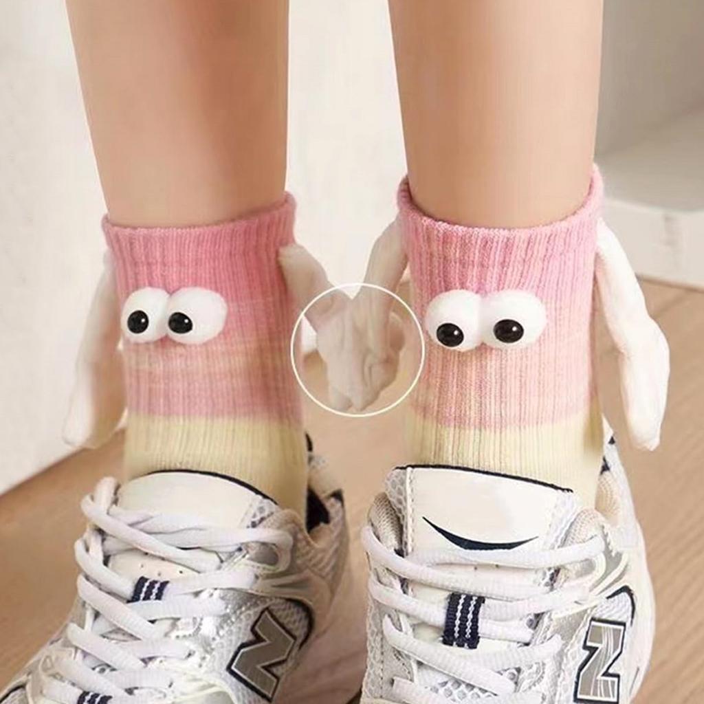 1Pair Funny Magnetic Holding Hands Socks Gradient Color Hand Grip Socks for Women Men Couple Middle Tube Socks Christmas Gifts