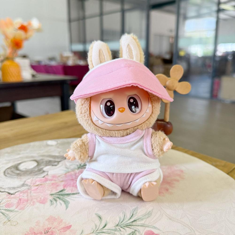 For 17cm Labubu Doll Clothes Fashion Clothes T-shirts Sun Hat Doll Clothes Color Match Shorts Dolls Accessories Cute Decoration Little Clothes