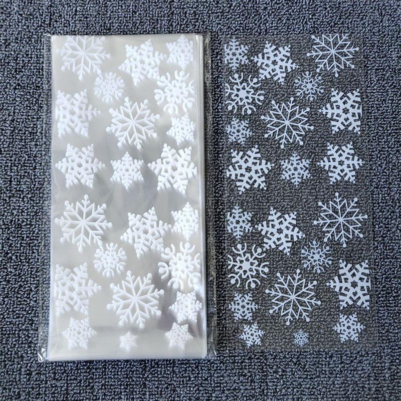 50-100pcschristmas Holiday Snowflake Wrapping Cellophane Snacks Candy Gift Wrapping Printed Opp Flat Pockets