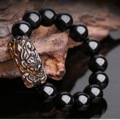 JMJM Unisex Pi Xiu Obsidiánový náramek Černé kamenné korálky Řetízkové náramky Čínské Feng Shui Náramek Štěstí Dárek