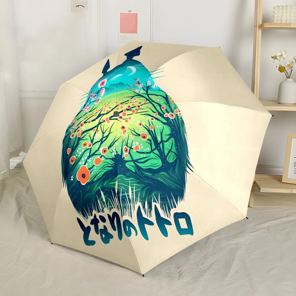 Totoro Avventura Sotto la Pioggia Ombrello Automatico Portatile Compatto 8 Stecche Leggero Design Pieghevole per Donne/Uomini Amanti della Moda Regalo Spirituale
