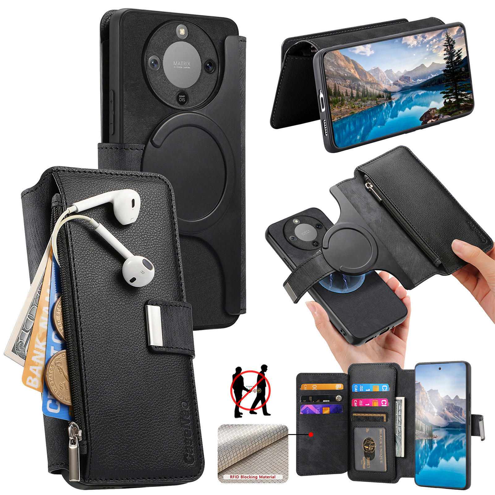 CASENEO MW-02 Phone Case For Honor Magic8 Lite 5G / X9d 5G / X70 5G Detachable Magnetic Leather Flip Cover