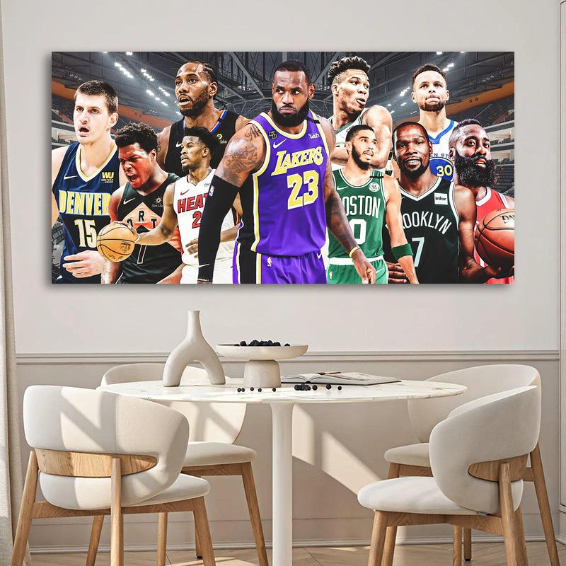 NBA Star Collection Poster: Giannis, Leonard, Curry & Lillard - Self-Adhesive Wall Sticker