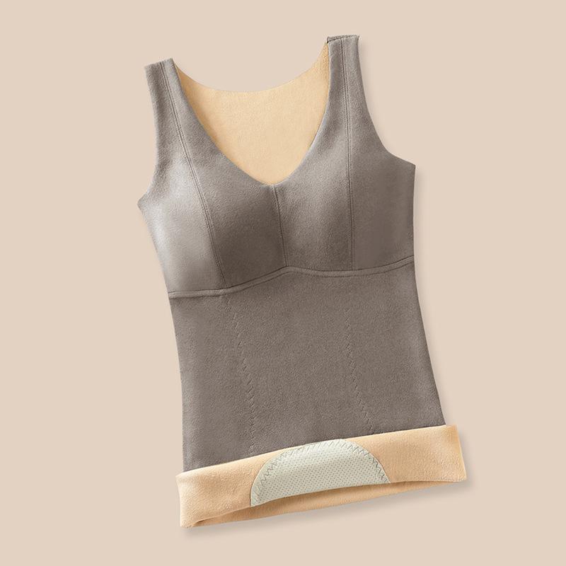 FINETOO Women's Autumn and Winter Fleece-lined Thickened Thermal Vest Solid Color Warm Heat-Generating Underwear Seamless Sleeveless Top