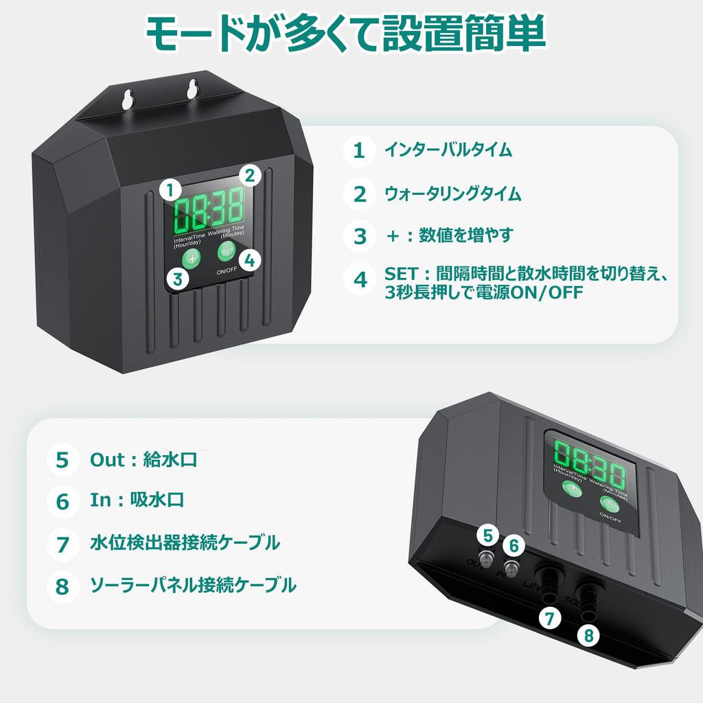 Biling Solar Automatic Watering System, Automatic Drip Irrigation System, Built-in 6V 2200mAh Battery Backup, 400ML/MIN Water Flow, Customizable Water