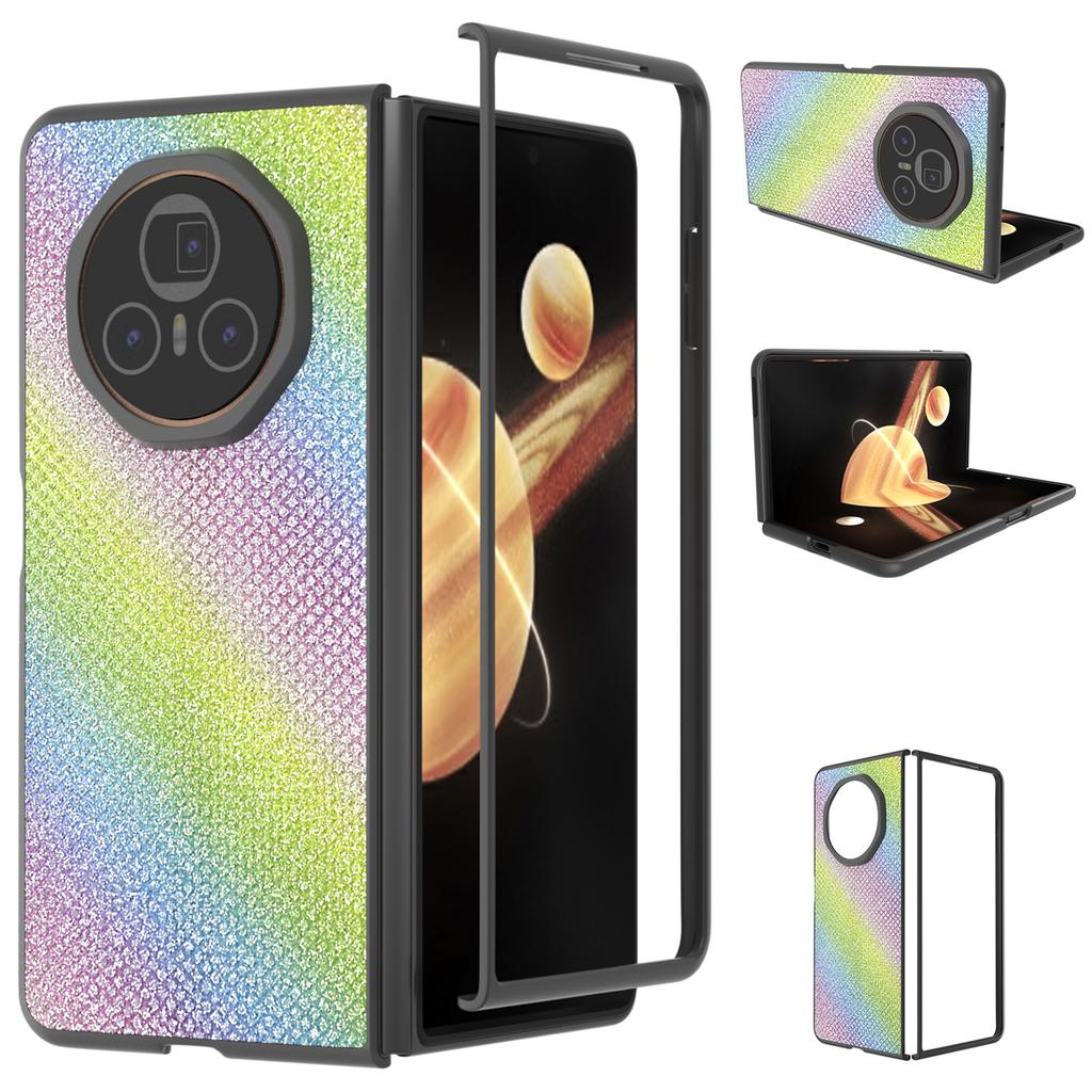 Für Honor Magic V3 5G Hülle Schwarzer Rand PU+PC Handyhülle Strass-Textur