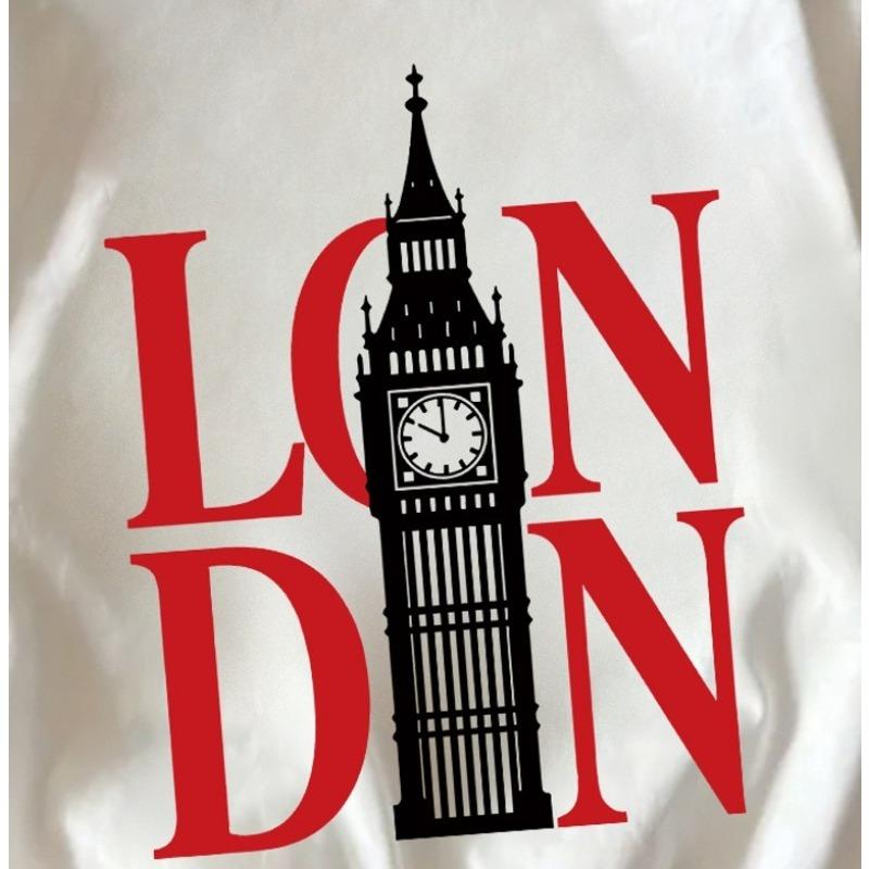 Girls Crewneck Short Sleeve T-Shirt, London Big Ben & Letter Print Simple Artistic Casual Summer Top
