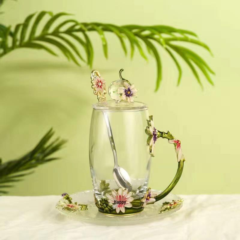 Chrysanthemum Enamel Glass Tea Cup - Lead-Free Crystal Coffee Cup Gift