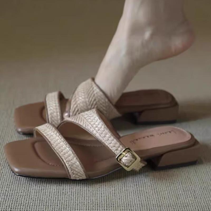 Fashion Square Toe Heeled Women Slippers 2025 Summer New Fashion Shoes Designer Slingback Sandals Classical Pumps Casual Sandalias Mujer