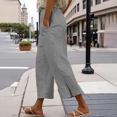 Pantalones capri de cintura alta elástica 3/4 para mujer, corte informal, anchos, para playa, viajes y vacaciones, con bolsillos