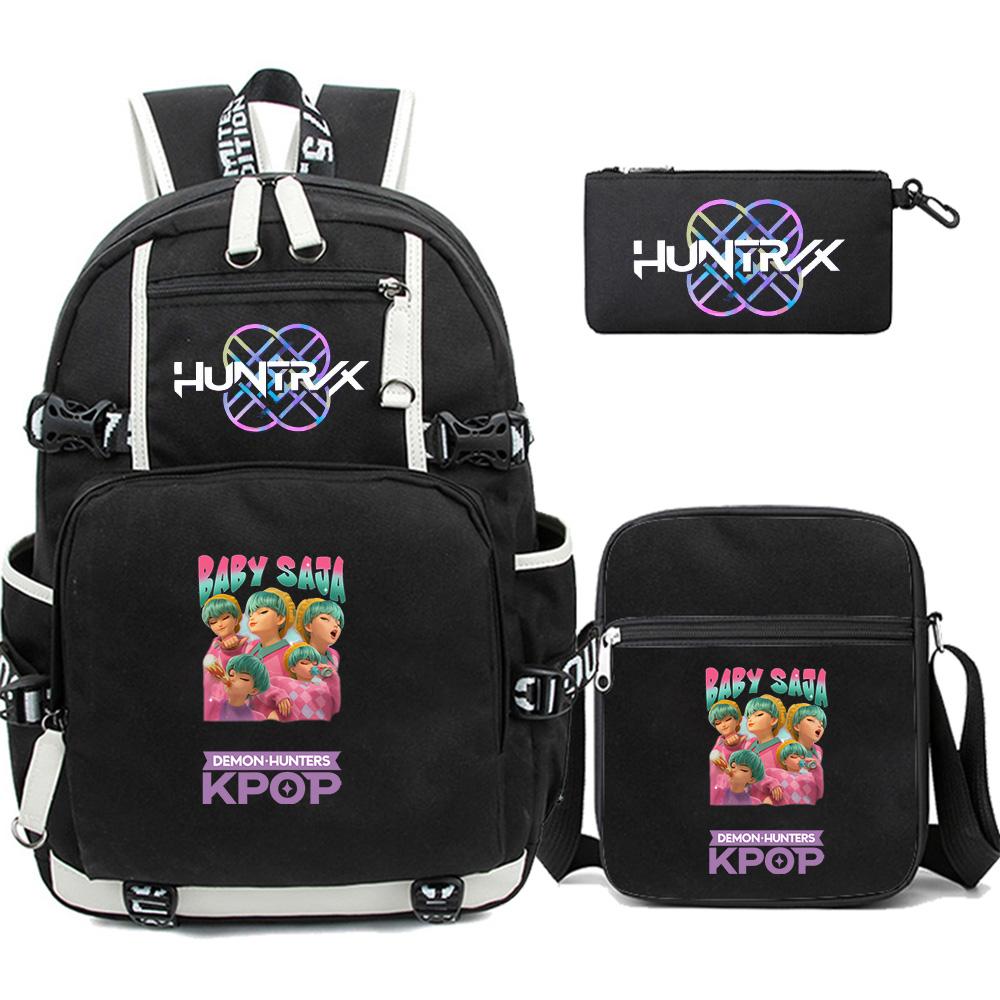 3 Stück/Set Neuer Cartoon Kpop Bedruckter Rucksack mit Federmäppchen Umhängetasche für Teenager Mädchen Junge Schultasche Große Kapazität Wasserdicht Reisetasche Kindergeschenk