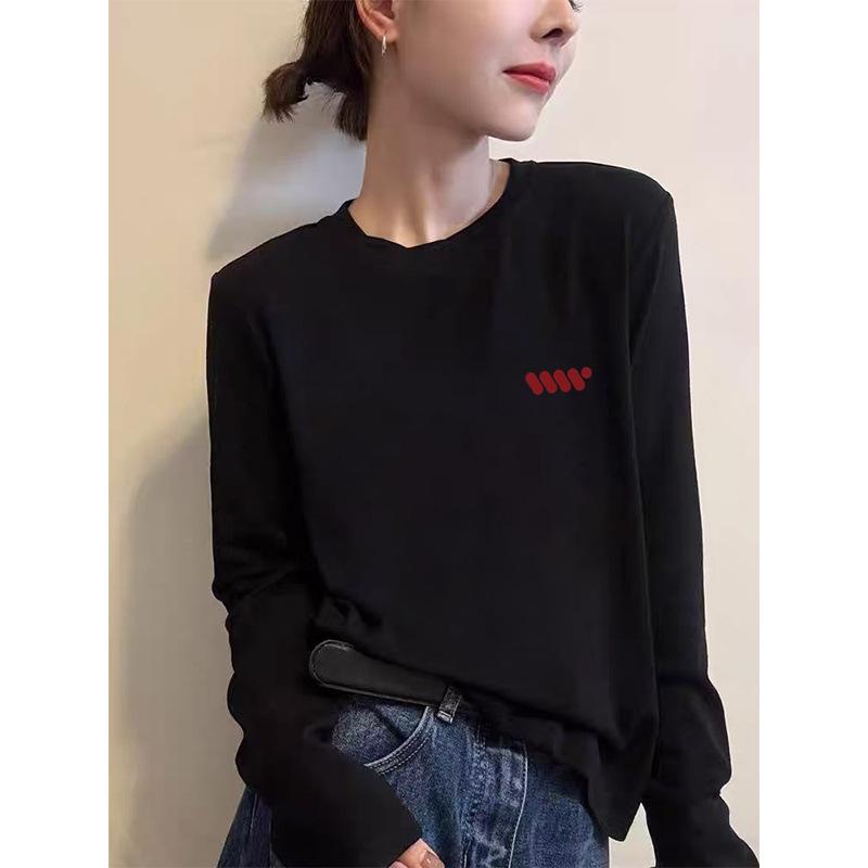Korean Style Round Neck Ribbed Long Sleeve Women's T-Shirt - Age-Reducing Spring/Autumn Fashion 2026